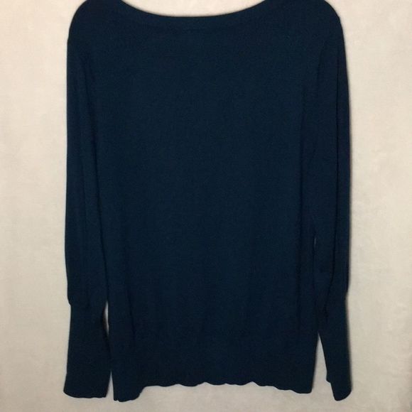 ALFANI Sweater Hunter Green Scoop Neck Pullover Silver Stud Accented Sleeves - Picture 3 of 7